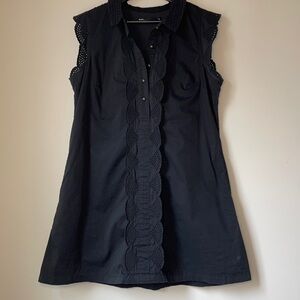 Anthropologie Dear Creatures Trinette Dress black eyelet button up lined size M